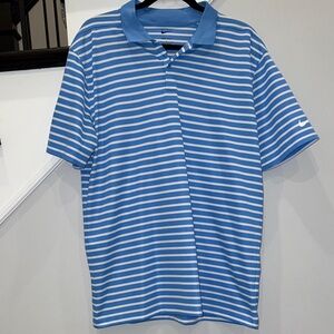 Nike Men's Light Blue and White Striped Polo